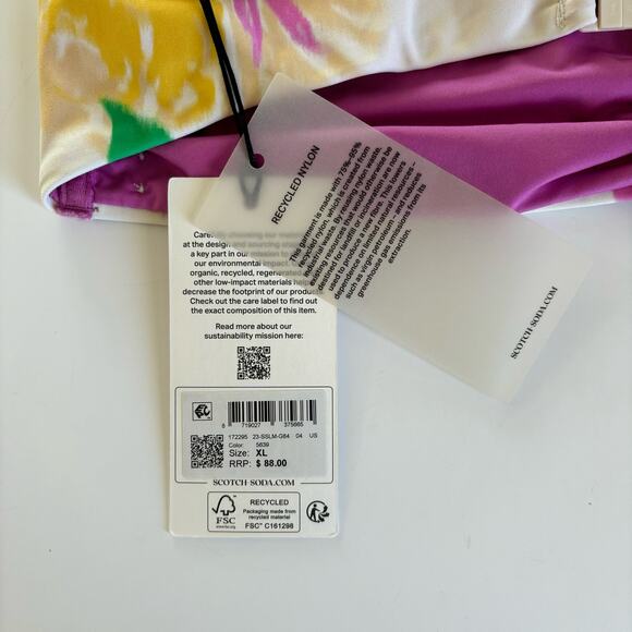 Scotch & Soda White Multicolor Floral Print Halter Tie Bandeau Bikini Top Sz XL - Picture 5 of 5